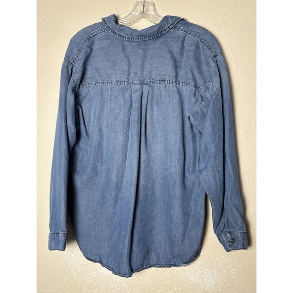 Easel Los Angeles Women's Small Denim Look Top Long Sleeves Collar - Picture 2 of 3